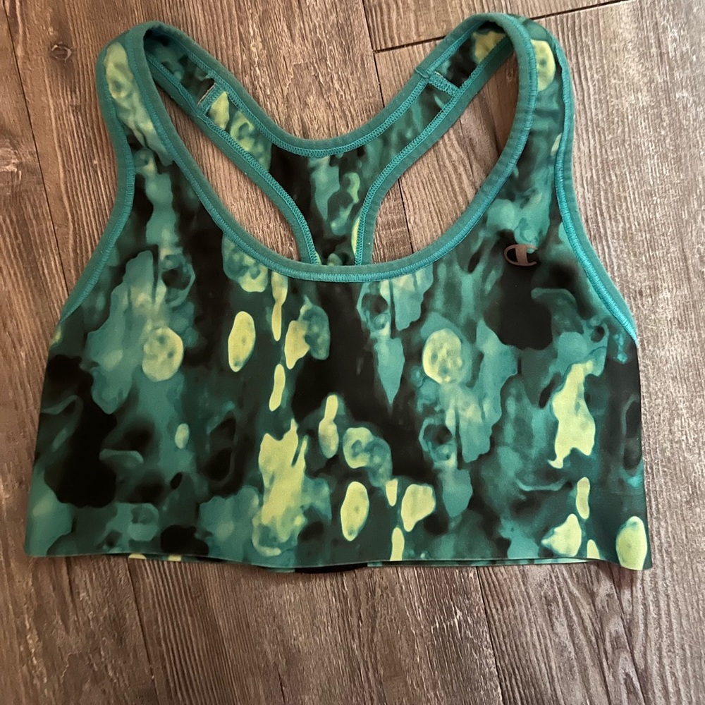 Champion Teal & Green Watercolor Racerback Seamless Sports Bra